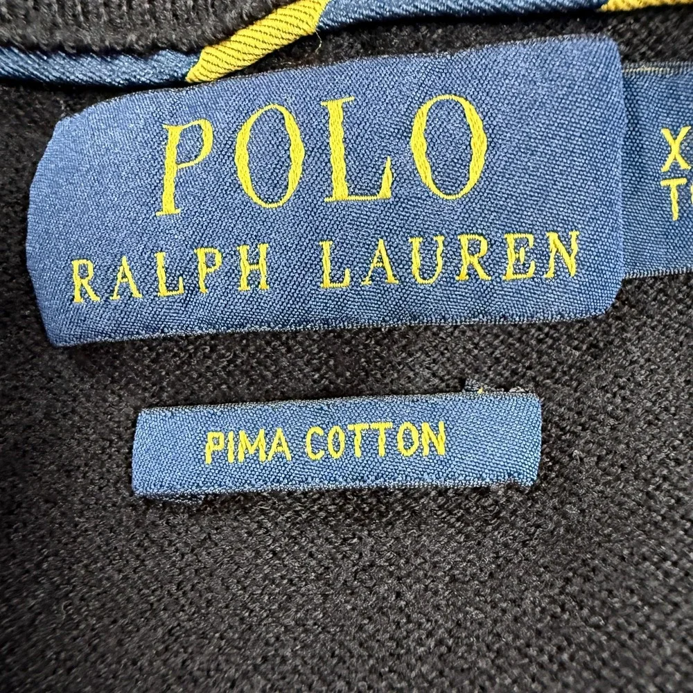 Polo Ralph Lauren Black 100% Pima Cotton Mens V-Neck Light Weight Sweater - XL